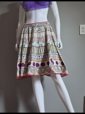 Brita Cream Skater Skirt with Multicolor Graphic Bands